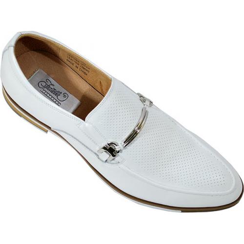 Fratelli Premium White Perforated Leather With Silver Metal Bracelet Loafer Shoes 9061-07